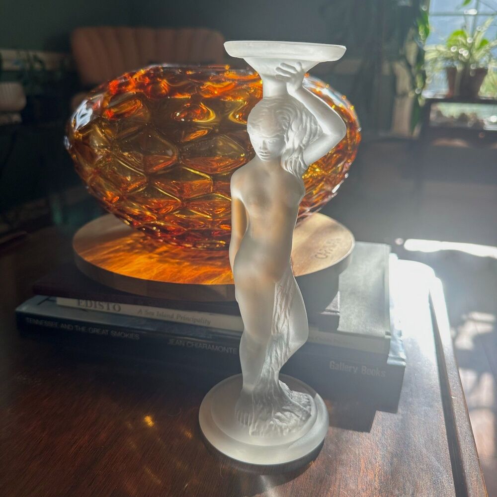 Vintage Art Deco Walther & Sohne Nude Woman Romanesque Satin Glass Candle Holder